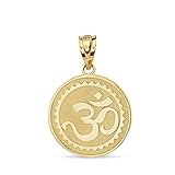 Solid 14k Yellow Gold Hindu Meditation Yoga Charm (Aum) Om Disc Pendant