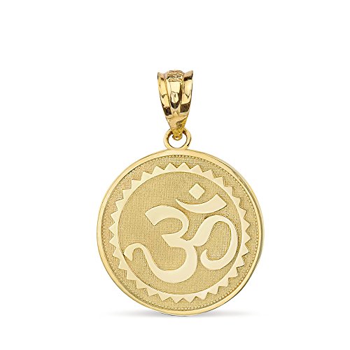 Solid 14k Yellow Gold Hindu Meditation Yoga Charm (Aum) Om Disc Pendant
