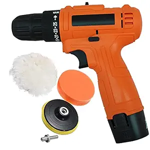 Shoppingekart Plastic AC/DC compact cordless 12V Electric screwdriver machine 10mm multipurpose Auto Car Drill Adapter with 3 Pcs 5 Inch Buffing Pad Kit Polishing Compound (Multicolour)