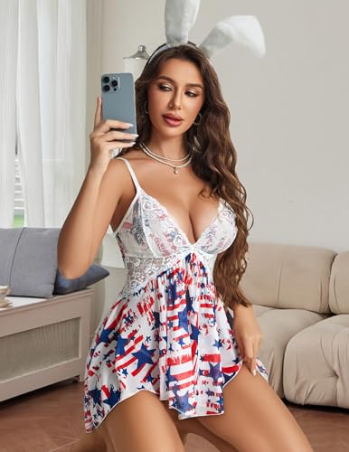 Image of Avidlove Women Lingerie Lace Babydoll V Neck Sexy Sleepwear Strap Chemise