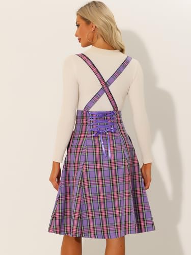 Allegra K Overall Plaid Dress for Women's Tartan Pinafore Suspender Skirt3