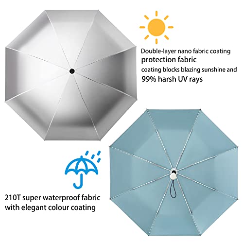 Image of FDJASGY UV Sun Umbrella Compact Folding Travel Umbrella Auto Open Close Compact Folding Rain Umbrellas for Women Men Blocking UV 99.98%, Blue, One Size
