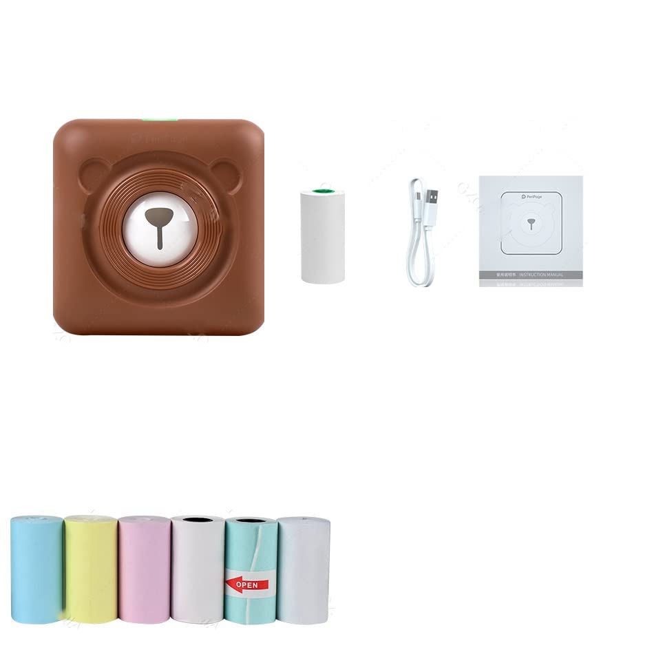 Mini stampante tascabile Bluetooth stampante termica etichetta fotografica (colore: marrone 3 adesivi 1 custodia)