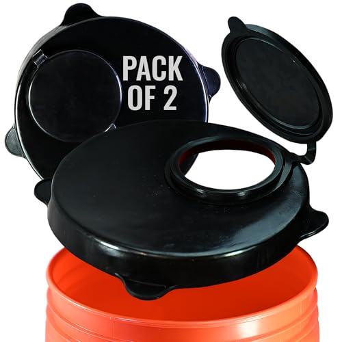 5 Gallon Bucket Lid with Pour Spout, Airtight Rubber Seal - 2 Pack - Black