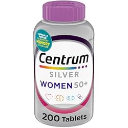 Centrum Silver Women's Multivitamin for Women 50 and Over, 200 Tablets | Contains Vitamin D3, B Vitamins, Calcium, and Antioxidants, Non-GMO Ingredients, Supports Memory and Cognition, GLP-1 Support