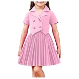 Girls Summer Clothing Set Short Sleeve Double Breasted Collared Blazer with Pleated Skirt 2 Piece Outfits for 2-8 Years