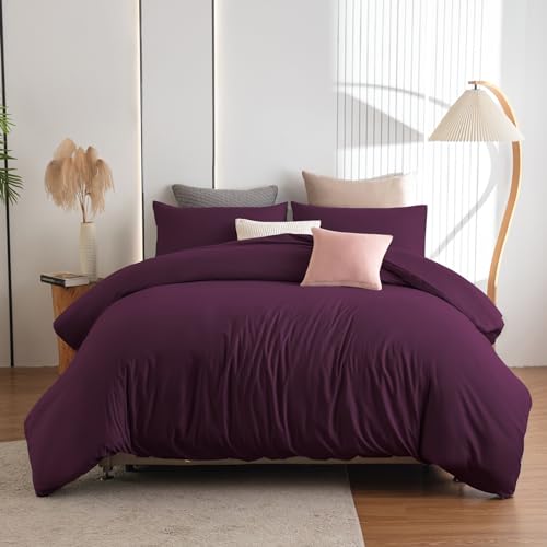 Soifox Super King Duvet Cover Set, Purple Bedding Set Superking Size Bed with Zipper Closure