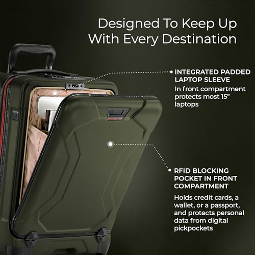 Image of Briggs & Riley Domestic 22 inch Carry On Spinner - Luggage for Travel, Suitcases with Wheels, Hardside Rolling Bag for Men & Women, Self-Repairing Zipper - Torq Collection, Hunter Green