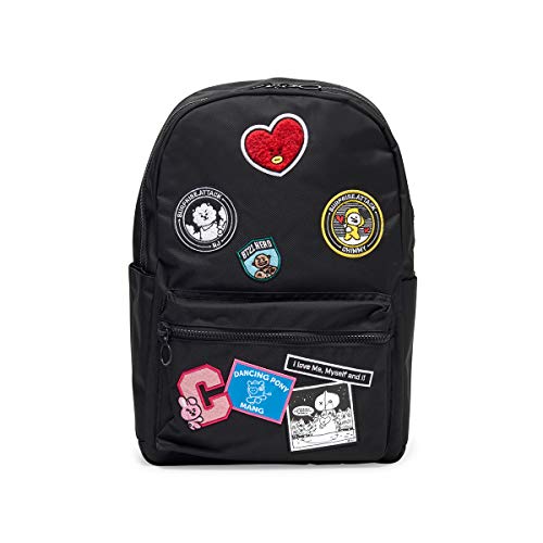 BT21 Character Wappen Lightweight Casual Student Canvas Backpack, Black