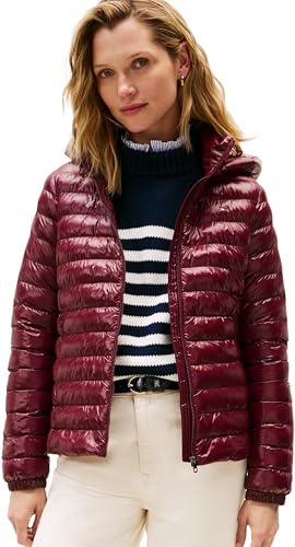 Tommy Hilfiger Women’s Slim Quilted Jacket with Hood, Red (Deep Burgundy), S