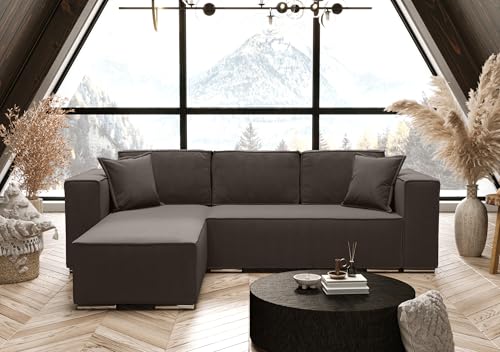 AXLIVING Canapé d'angle Convertible en Forme de L - Vinoria - 255 cm - Marron - Gauche