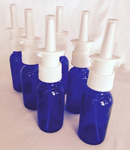6-Pack 1 oz Nasal Spray Bottle Mist Sprayer - Empty Refillable Blue Glass Atomizer - Reusable Nose Sprayer for Nasal Medications