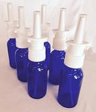 6-Pack 1 oz Nasal Spray Bottle Mist Sprayer - Empty Refillable Blue Glass Atomizer - Reusable Nose S