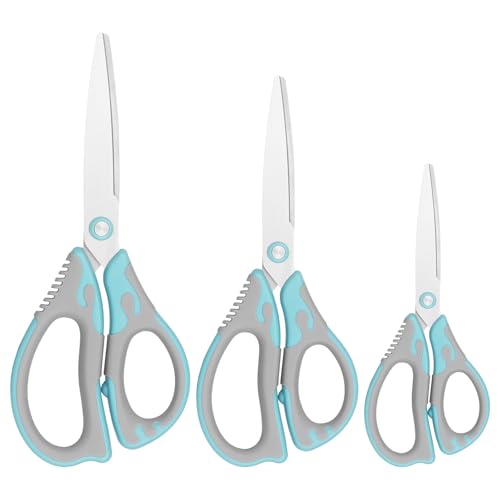 Frepxzlk Scissors, Stainless Steel Blades, Soft Grip Handle, Suitable for Households,Offices and Schools, Green/Grey, 3 pcs/Pack