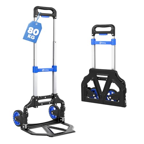 Sekey Alu Sackkarre Klappbar & Leichte Transportkarre 80 kg Tragkraft, 3-Stufig Höhenverstellbar & In Sekunden Faltbar, Klappkarre mit TPR-Rädern & Ergonomischem Griff
