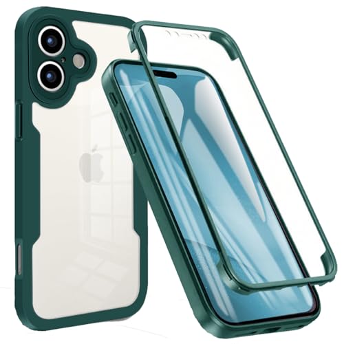 MRRSIWEI for Apple 17 Case, [Built-in Screen Protector] [Military Grade Shockproof] 360° Full Body Clear Rugged Protective Case Cover for iPhone 17.Full Green