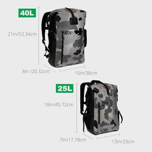 Miniatura 8 de COR Surf Mochila impermeable para bolsa seca con funda acolchada para laptop de 25 litros y 40 litros, paquete de tapa enrollable resistente