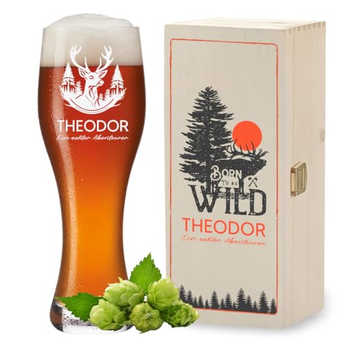 polar-effekt Boccale da birra personalizzata da 0,5 l e scatola di legno con stampa UV per uomini, ideale come regalo di compleanno, bicchiere da birra con nome per birra bianca, senza BPA