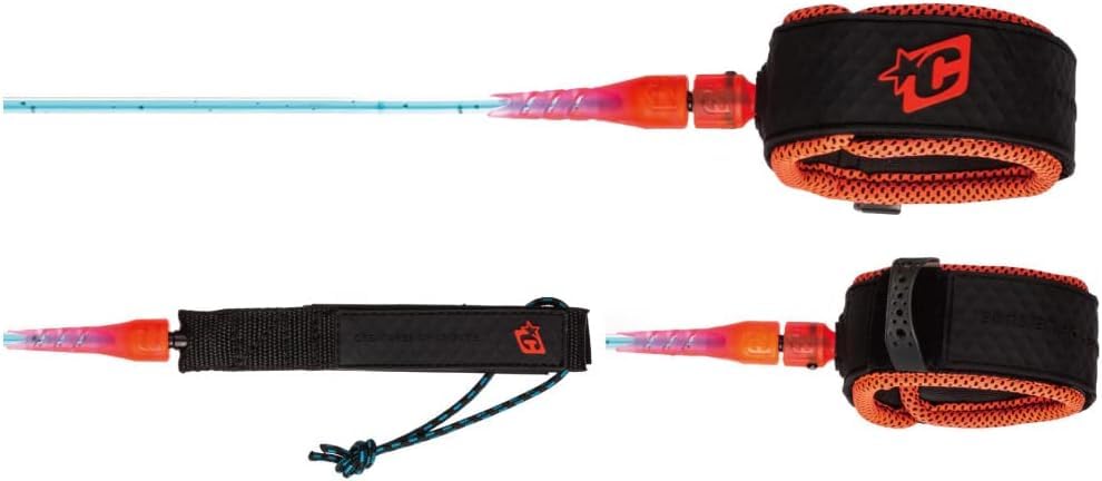 Reliance Comp 6 Surf Leash, Patented DNA Flex Mould, Non-Slip Cuff, High-Grade TPU Cord, SS Bearing Swivel (Fluro Blue Speckle Fluro Red Black, 6'0")