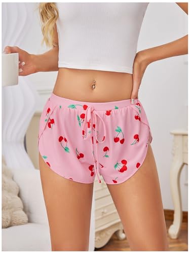 Image of MakeMeChic Women's Pajama Bottoms Floral Print Tie Front Micro Short Side Slit Summer Lounge Shorts