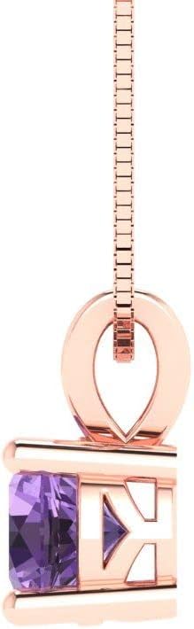 Clara Pucci 0.5 cttw Alexandrite Rose Gold-Plated Silver Necklace and Pendant for Women (16" Box Chain,Round Cut,5mm) - Image 3