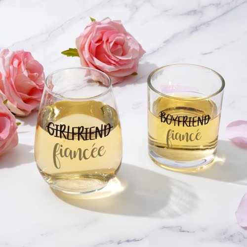 Dazlute Engagement Gifts For Couples, Boyfriend And Girlfriend Wine And Whiskey Glass Gifts Set，Wedding Gifts Valentine’s Day Gifts Bridal Shower Gifts For Mr Mrs Him Her Bride Groom Fiance Fiancee #TOP1