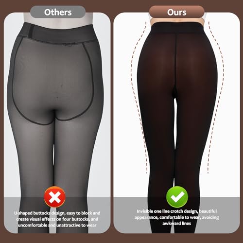 Image of UISLII Fleece Lined Tights Women, Warm Pantyhose leggings Women,Fake Translucent Thermal Skin Colored Tights for Winter