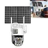 Kabellose Überwachungskameras im Freien, Dual-Linsen-PTZ-Kamera mit 4G-Konnektivität, solarbetrieben mit 25-W-Panel, Bewegungserkennung, 128 GB Speicher für die Sicherheit zu Hause