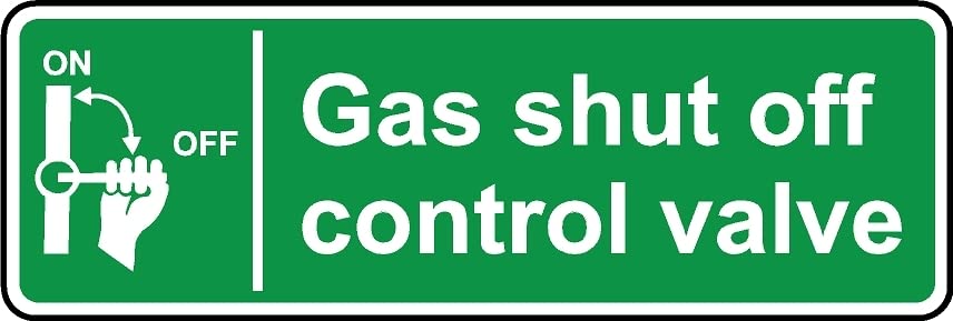 Gas Shut Off Control Valve Safety Sign (L) - Self Adhesive Sticker (450mm x 150mm)