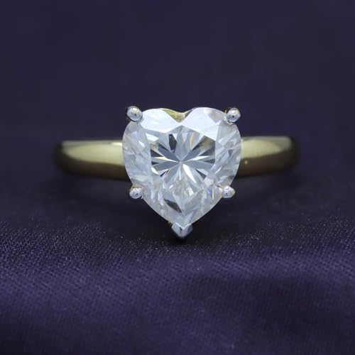 3 Carat Heart Shape Lab Created Moissanite Diamond Solitaire Engagement Ring In 14K Gold Plated 925 Sterling Silver Jewelry (VVS1 Clarity, 3.00 Cttw)3