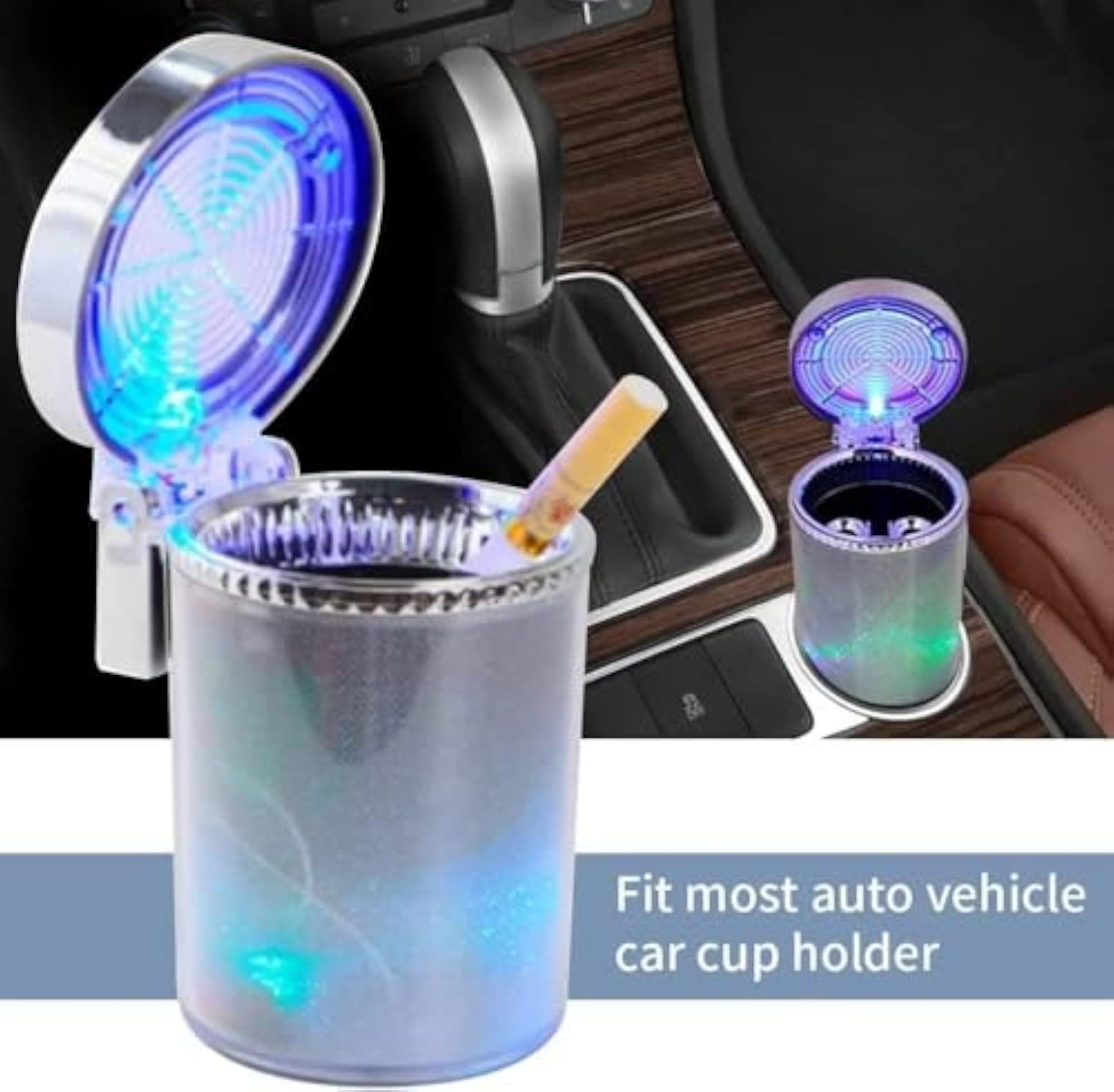 Car Ashtray with LED Light, Multifunctional Design