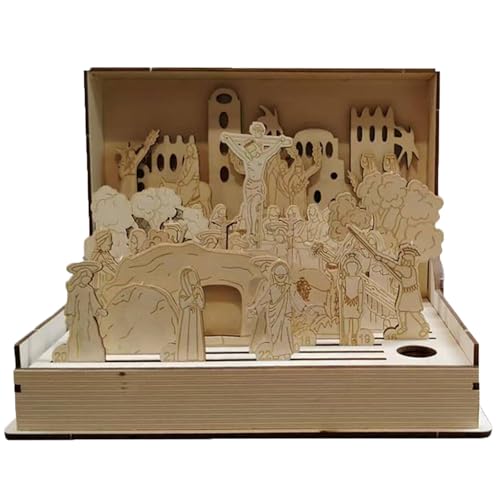 JTYEBY Family Easter Holy Week Gift a Unique Religious Heirloom, Handmade Wooden Easter Educational Book Kit, Easter Decorations for Home, Easter Decoration for Home Church Farmhouse