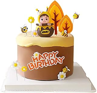 15PCS Lovely Honeycomb Baby Bee Cake Topper, Bumble Bee Cake Decorations with White and Yellow Daisy Forest, Bee Daisy Themed Cupcake Toppers for Kids Birthday Party Supplies