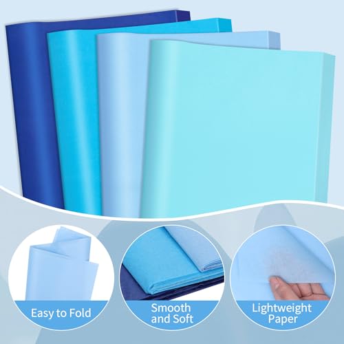 Image of woric 160 Sheets Blue Tissue Paper for Gift Bags 20 X 14 Inches | Baby Blue Wrapping Paper Bulk for Crafts Baby Shower Boy Birthday Bachelorette Party Decorations