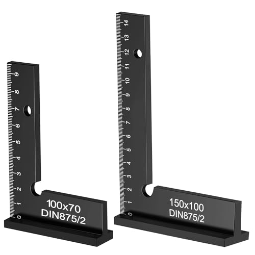 GOEDCH Juego de Escuadrasde Carpintero: 2 Piezas de Metalicas Escuadra de Carpintero de 90°con Escala de Medición, Carpintero Pequeña de Aleación de Aluminio para Trabajos Precisos Talleres