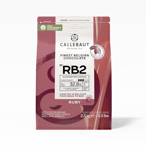 Callebaut Ruby Chocolate Callets RB2 - 2,5 kg | Chocolate rosa | 32,8% cacao | Afrutado y picante