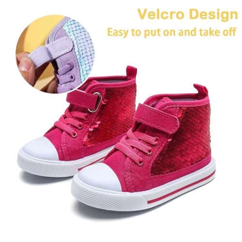 JOEupin Toddler Unisex Classic Sequins Canvas Sneaker High Top Slip On Denim Glitter Casual Shoe Sparkle Flip Walking Shoes2