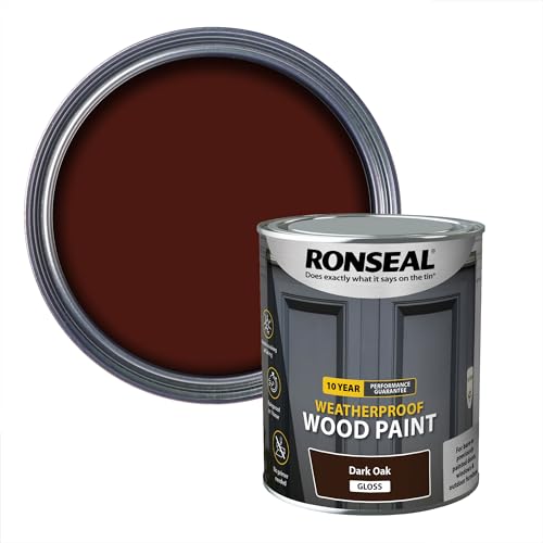 Ronseal 10 Year Weatherproof 2-in-1 Wood Paint Dark Oak Gloss 750ml