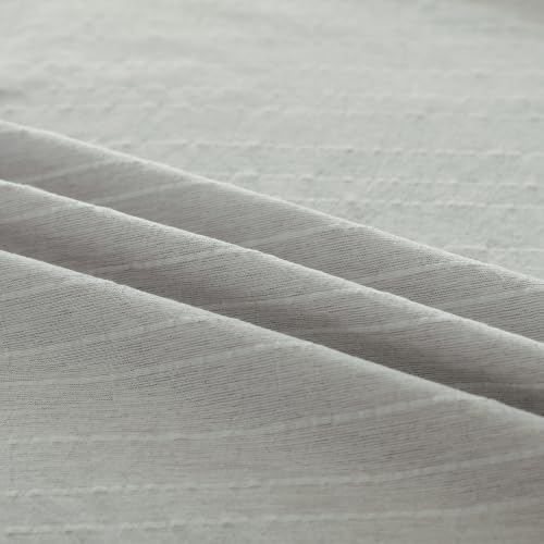 Image of Story@Home Linen King Size Bedsheet Cotton Textured Flat Sheet with 2 Pillow Covers Super Soft Bed Sheet for King Size Bed | 300 TC Striped Pattern | 250 x 270 cm | Light Grey