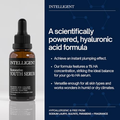 Intelligent Shop Intelligent Youth Serum, Anti Aging Anti Wrinkle Topical Vitamin C Facial Serum with Hyaluronic Acid, Collagen, Aloe Vera, Vitamin B5 & E, 1 fl oz