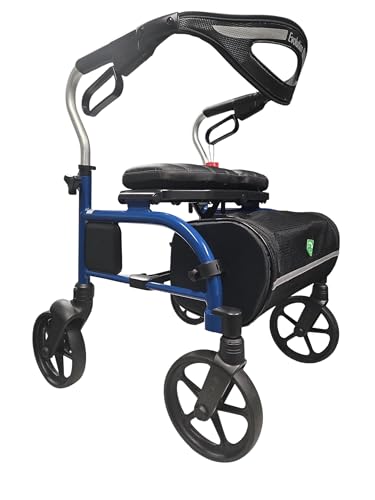 Evolution Trillium Lightweight Walker Rollator with Seat, Wheels, Brakes for Indoor, Outdoor Mobility, Regular Blue