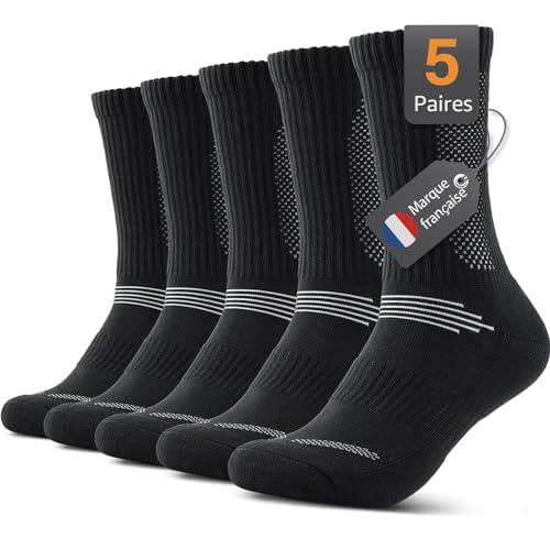 Alaplus Chaussettes Homme femme Sport Hautes Antidérapantes, Respirantes pour Randonnée, 6 Paires, Tailles (FR/ES, Numérique, 43, 46, Taille normale, Taille normale, CL04-Noir)