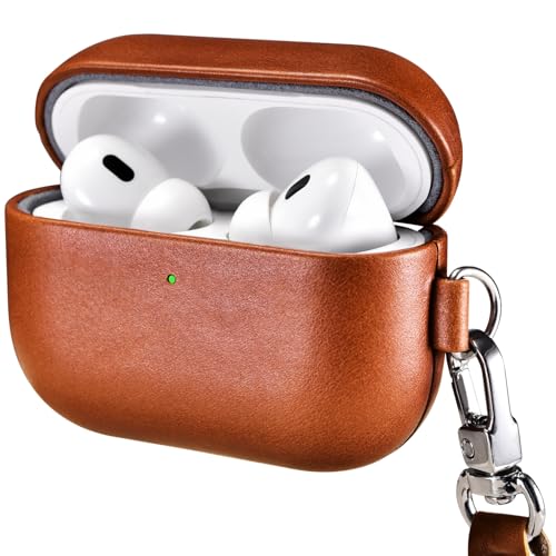 Funda para AirPods Pro 3 2025, ICARER Piel Genuina Cuero Luxury Vintage Series Portátil Ultra Delgado Protección Cover Funda Carcasa con Cordón para Apple AirPods Pro 3[Carga inalámbrica] (Marrón)