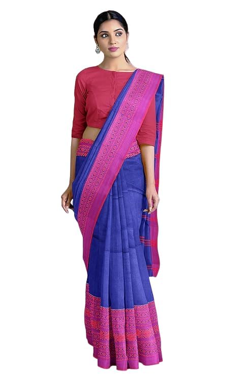 Image of eC ESHA'S COLLECTION Women's Cotton Blend Begumpuri Handloom Saree With Unstitched Running Blouse Piece