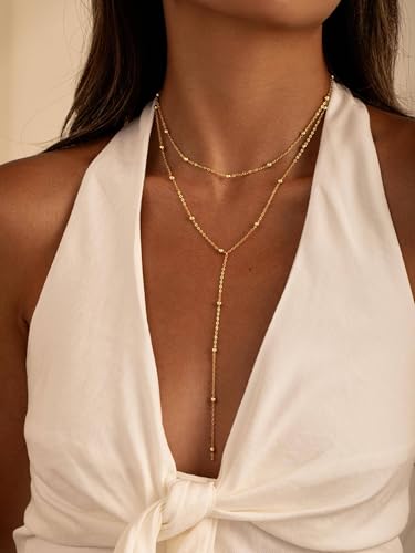 Image of Tewiky Layered Necklaces for Women 14k Gold Plated Chain Necklace Set