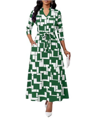 Image of BubFee Maxi Dresses for Women Semi Formal Long Dress 3 /4 Sleeve Casual A-line Church Dresses with Pockets