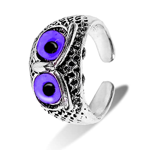 Bague acier inoxydable hibou aux yeux violets résistante et hypoallergénique taille S