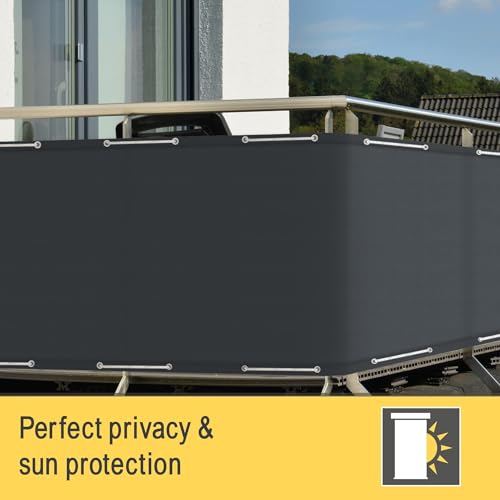 Sol Royal PES Balcony Privacy Screen Garden 90x500 cm Anthracite – Waterproof Privacy Netting with Eyelets & String – UV-Resistant Fence Outdoor Garden Screening Balcony Cover Patio Windbreak – PB2 - Image 8