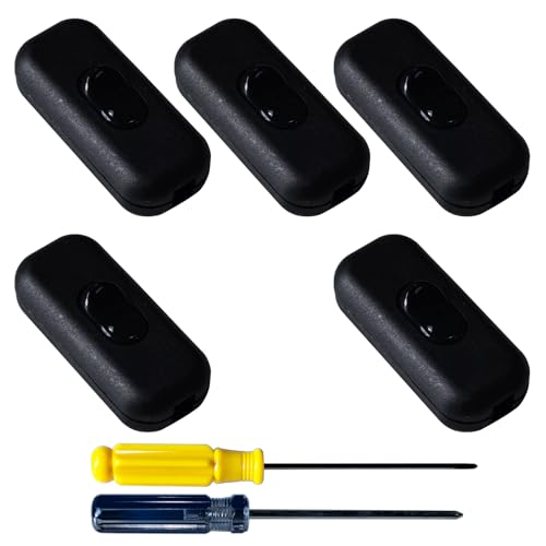 GTIWUNG 5 Pezzi Interruttore Lampada Interruttore Bipolare per Illuminazione Interruttori Intermedi 6A 250V Inline Apparecchio Interruttore Cavo per Lampada da Comodino,Piccoli Elettrodomestici,Nero