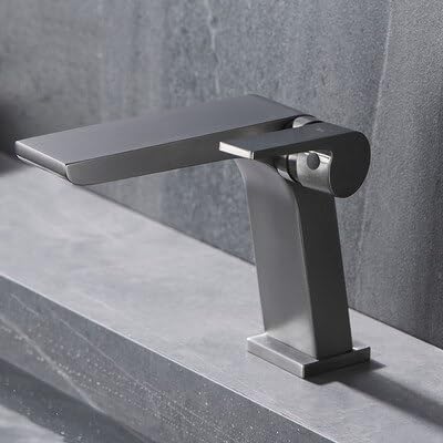 Grey Basin Faucet Brass Bathroom Basin Waterfall Hot and Cold Water Mixer Tap Single Handle Crane Chrome Black Mixer Tap(Gray)